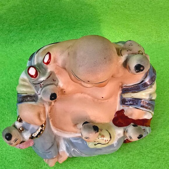 Vintage Chinese Porcelain Laughing Buddha With Five Children Statue hand painted - Picture 3 of 7